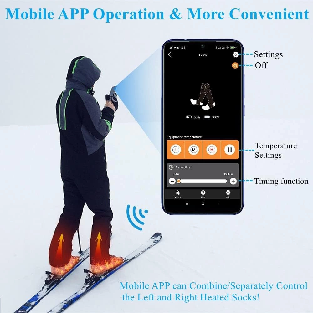 Savior Electric Heated Socks for Men Women,with APP Control Rechargeable Heated Socks,Washable,Suitable for Winter Work,Skiing,Cycling,Hiking,etc.