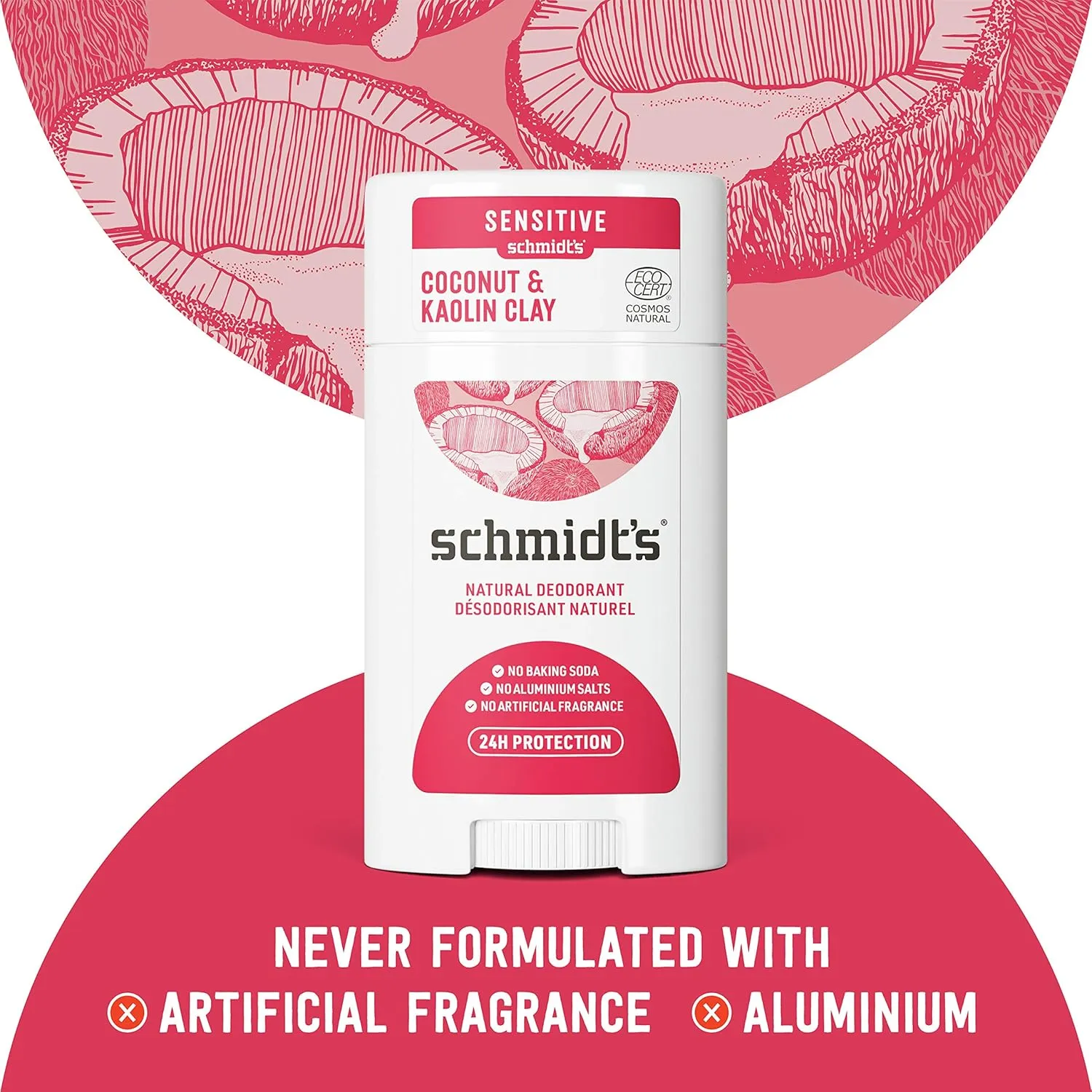 Schmidt's Aluminum Free Coconut & Kaolin Clay Deodorant for Sensitive Skin, 3.25 oz, 3 Pack