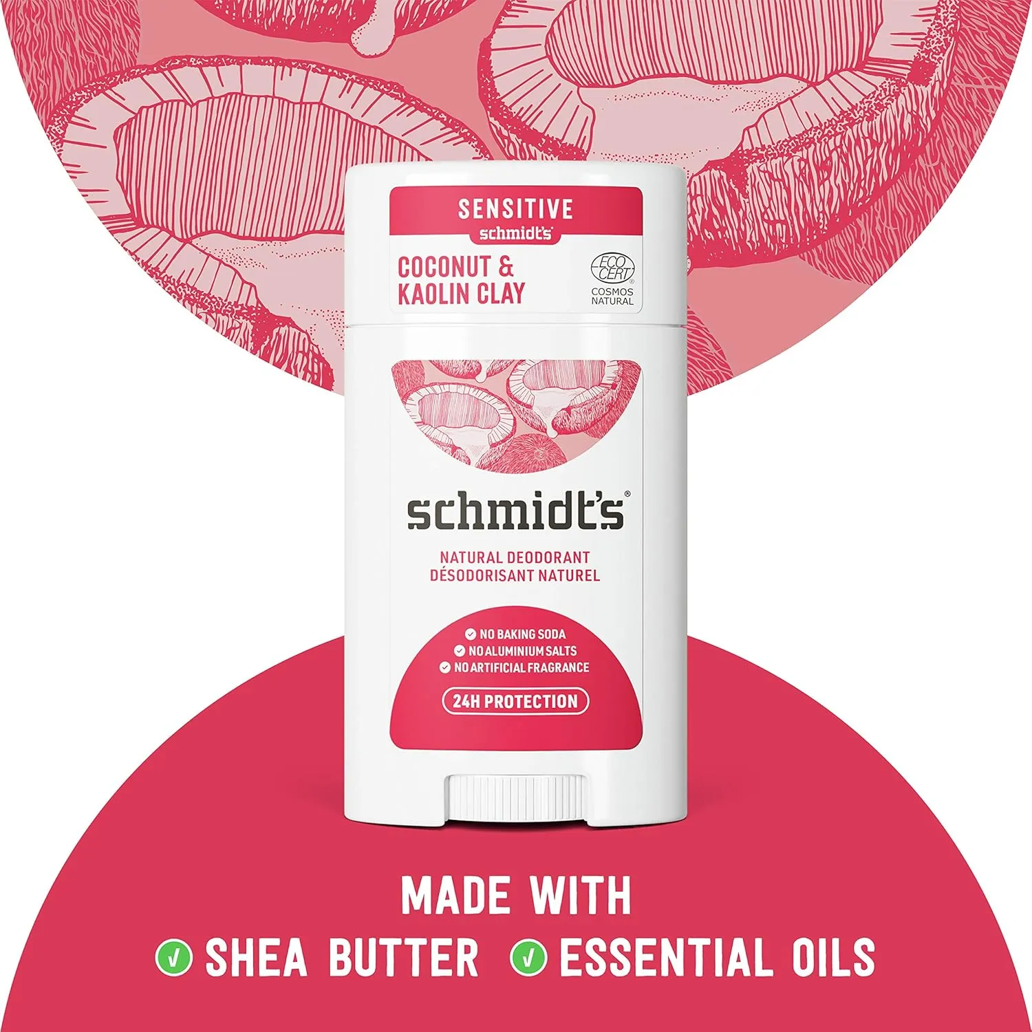 Schmidt's Aluminum Free Coconut & Kaolin Clay Deodorant for Sensitive Skin, 3.25 oz, 3 Pack