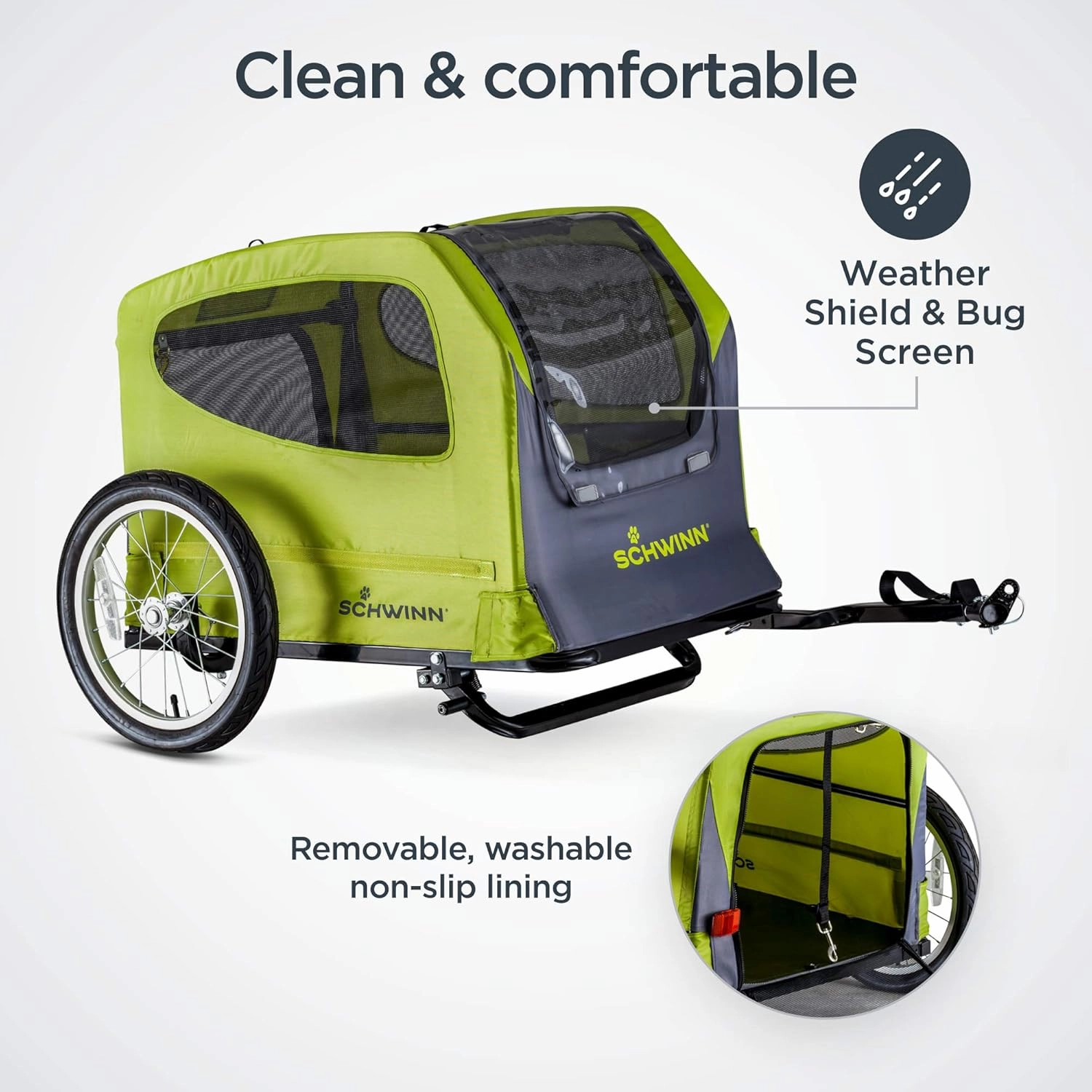 Schwinn Rascal Bike Dog Trailer, Carrier for Small and Large Pets, Easy Folding Cart Frame, Quick Release Wheel, Universal Bicycle Coupler, Washable Non-Slip Lining