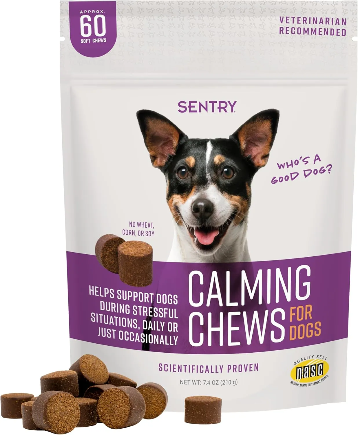 Sentry Calming Chews for Dogs, Helps to Manage Stress & Anxiety, with Pheromones That May Help Curb Destructive Behavior & Separation Anxiety, Health Supplement for Dogs, 60 Count