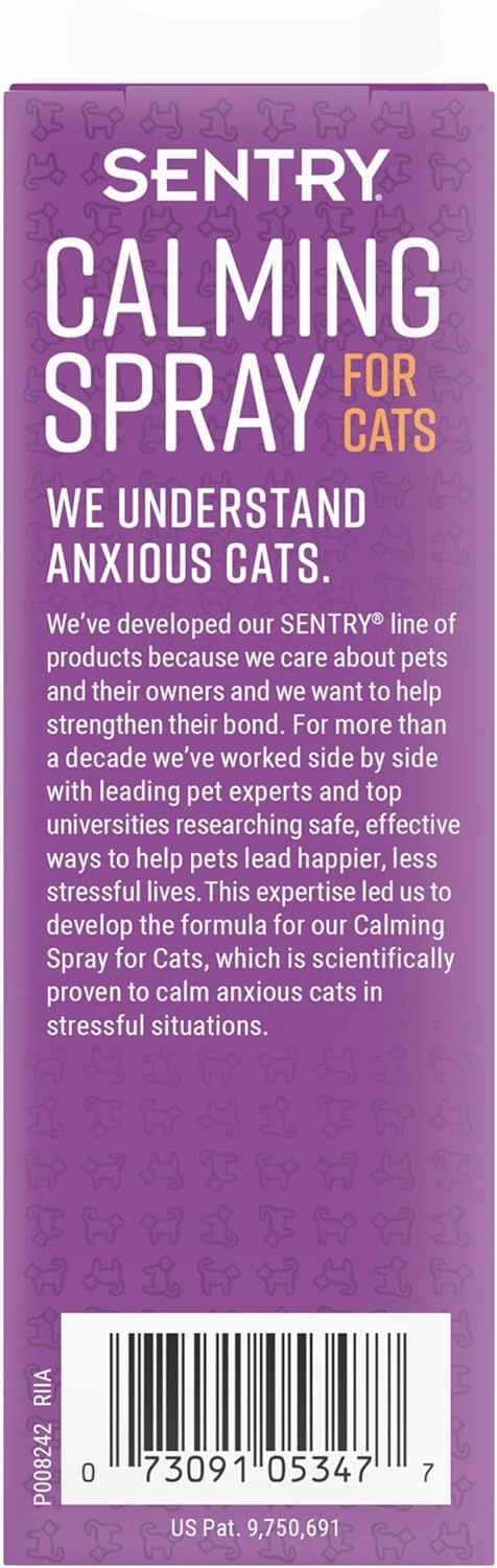SENTRY PET Care Sentry Calming Spray for Cats, Uses Pheromones to Reduce Stress, Easy Spray Application, Helps Cats with Separation, Travel, Loud Noises, and Anxiety, Packaging May Vary