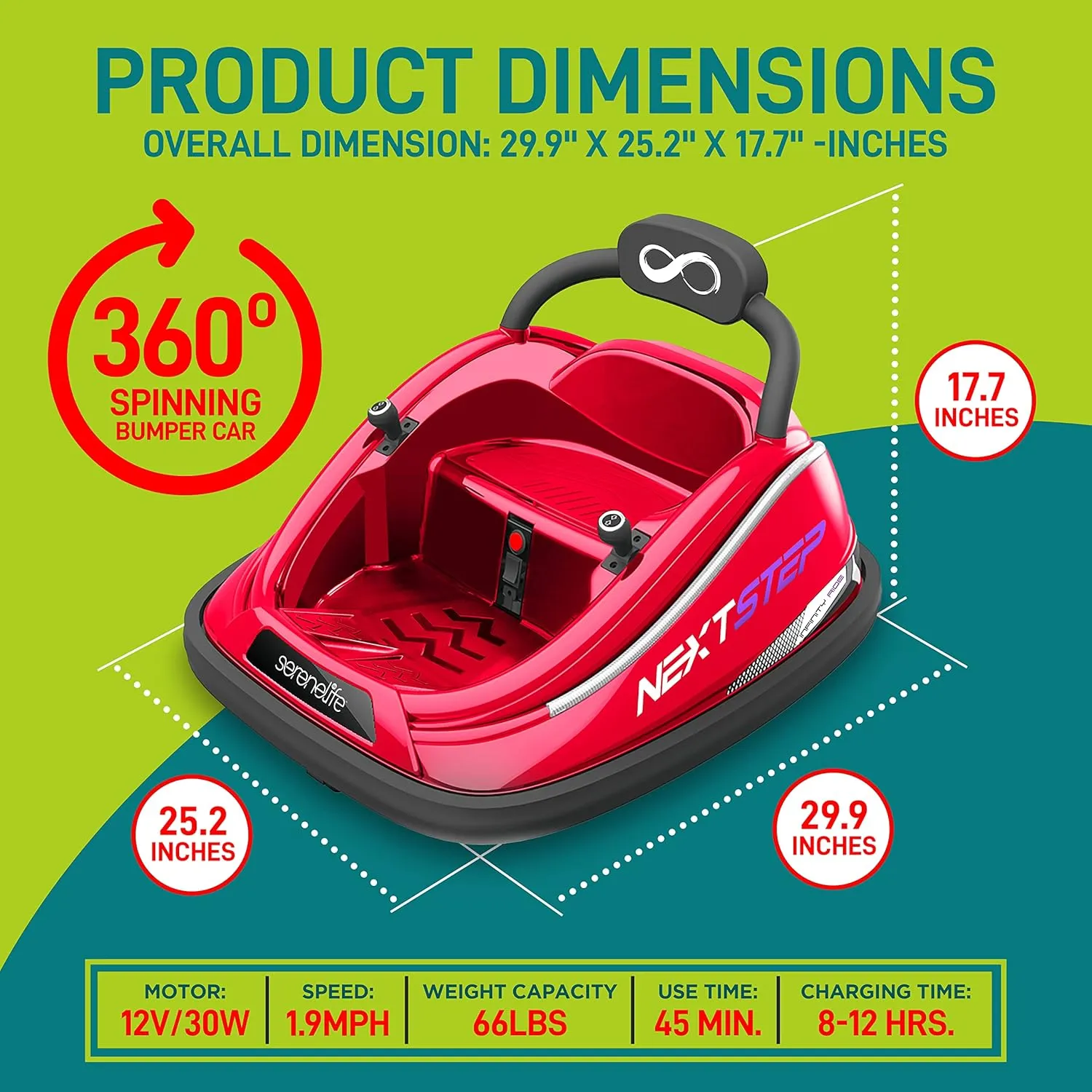 SereneLife 12V Electric Bumper Car for Kids – Remote Control Option, 360° Spin, LED Lights, Safety Belt, Kids Toddler Baby Bumper Car 3-8 Years