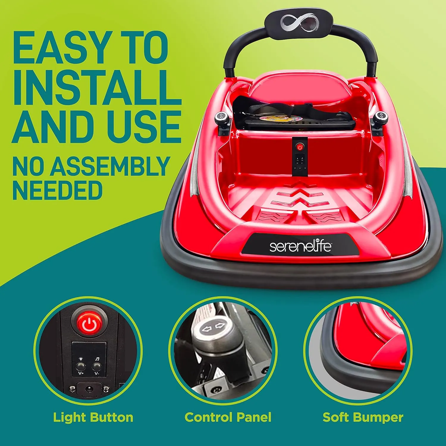 SereneLife 12V Electric Bumper Car for Kids – Remote Control Option, 360° Spin, LED Lights, Safety Belt, Kids Toddler Baby Bumper Car 3-8 Years