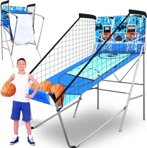 SereneLife Arcade Basketball Game Indoor Shootout, Heavy Duty Foldable Dual Hoop with Electronic Shot Scoreboard, Play Timer, Pre-Assembled Frame
