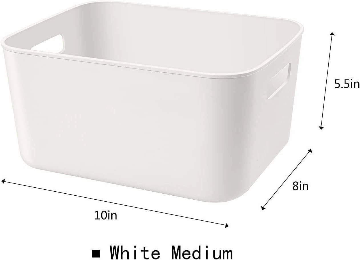 Set Of 2 Plastic Storage Bins,10.5×8×5.5" Versatile Kitchen Pantry Organization and Storage,for Plastic Storage Container Under Bed,Under Sink Bathroom Organizer (2 Pack Medium, White)