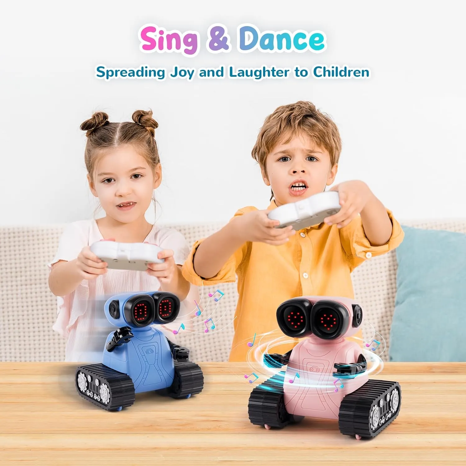 SGILE Remote Control Robot Toys with Music and Led Emojis Eyes, Auto-Demonstration, RC Rechargeable Emo Robots for Kids Age 3 4 5 6 7 Year Old Girls and Boys Gift Blue