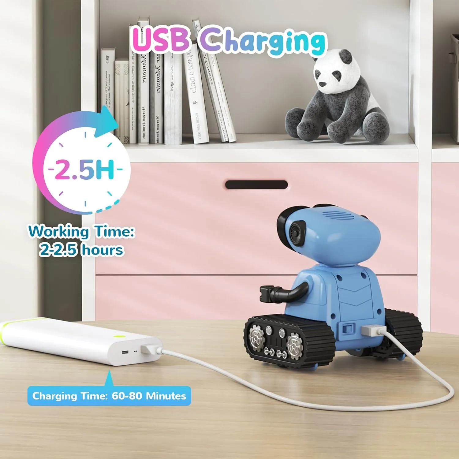 SGILE Remote Control Robot Toys with Music and Led Emojis Eyes, Auto-Demonstration, RC Rechargeable Emo Robots for Kids Age 3 4 5 6 7 Year Old Girls and Boys Gift Blue