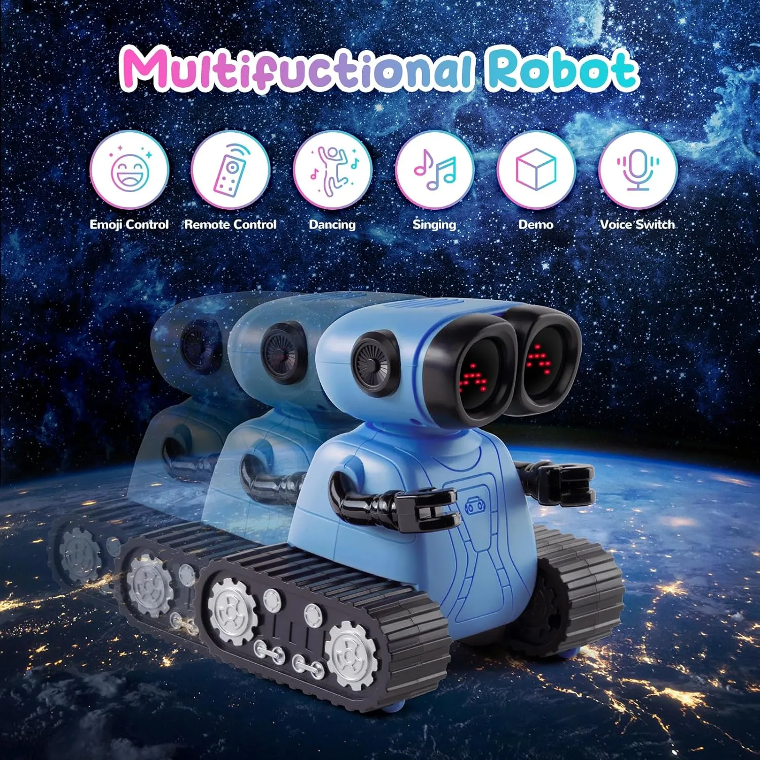 SGILE Remote Control Robot Toys with Music and Led Emojis Eyes, Auto-Demonstration, RC Rechargeable Emo Robots for Kids Age 3 4 5 6 7 Year Old Girls and Boys Gift Blue