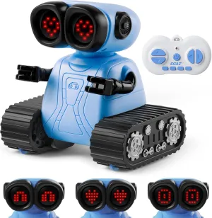 SGILE Remote Control Robot Toys with Music and Led Emojis Eyes, Auto-Demonstration, RC Rechargeable Emo Robots for Kids Age 3 4 5 6 7 Year Old Girls and Boys Gift Blue