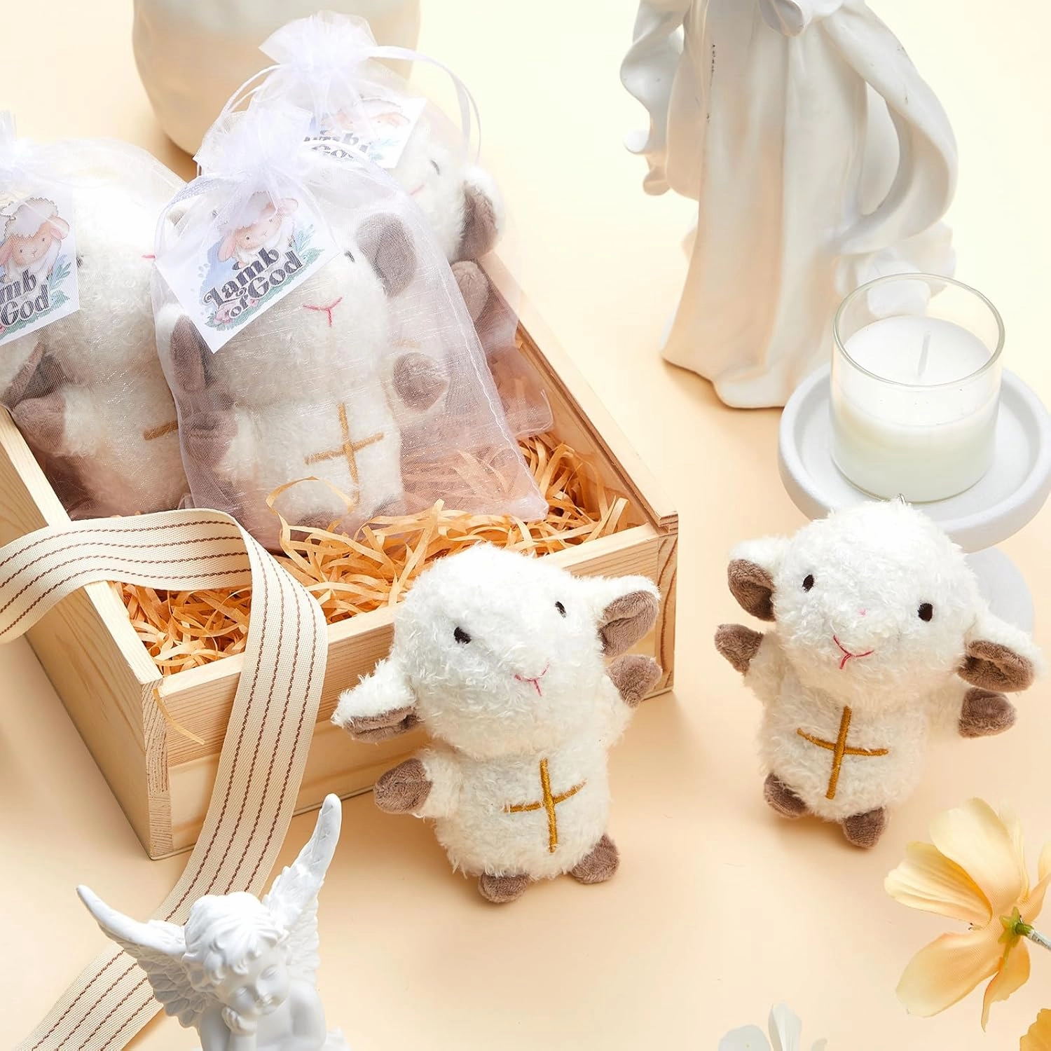 Shappy 12 Pcs Mini Plush Lambs Jesus Plush Toys Lamb of God Sheep Stuffed Animal Keychain Religious Easter Party Favors Basket Stuffers Christian Gifts for Easter Baptism First Communion Christening