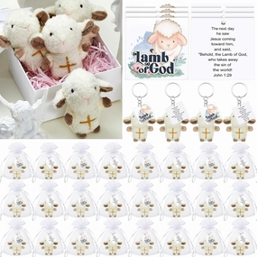 Shappy 12 Pcs Mini Plush Lambs Jesus Plush Toys Lamb of God Sheep Stuffed Animal Keychain Religious Easter Party Favors Basket Stuffers Christian Gifts for Easter Baptism First Communion Christening