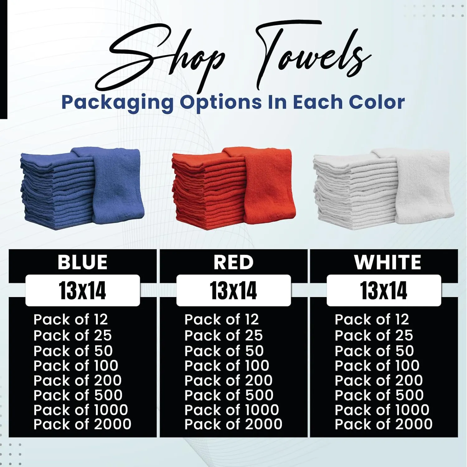 Shop Towels - Bulk Cleaning Towel in a Bag, Mechanic Cotton Wipes for Car Maintenance, Auto Mechanics & Garage, Wipe Grease & Oil, Machine Wash & Reusable (White, 50-Pack)