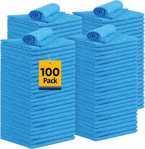 Shop Towels, 100 Pack Commercial Grade Work Rags Microfiber Towels for Cars Cleaning Rags Bulk Detailing Cloth for Automotive Bar Mechanic Restaurant Garage Housekeeping, 11.5"x 11.5", Blue