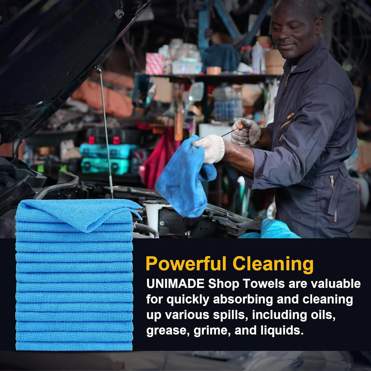 Shop Towels, 100 Pack Commercial Grade Work Rags Microfiber Towels for Cars Cleaning Rags Bulk Detailing Cloth for Automotive Bar Mechanic Restaurant Garage Housekeeping, 11.5"x 11.5", Blue