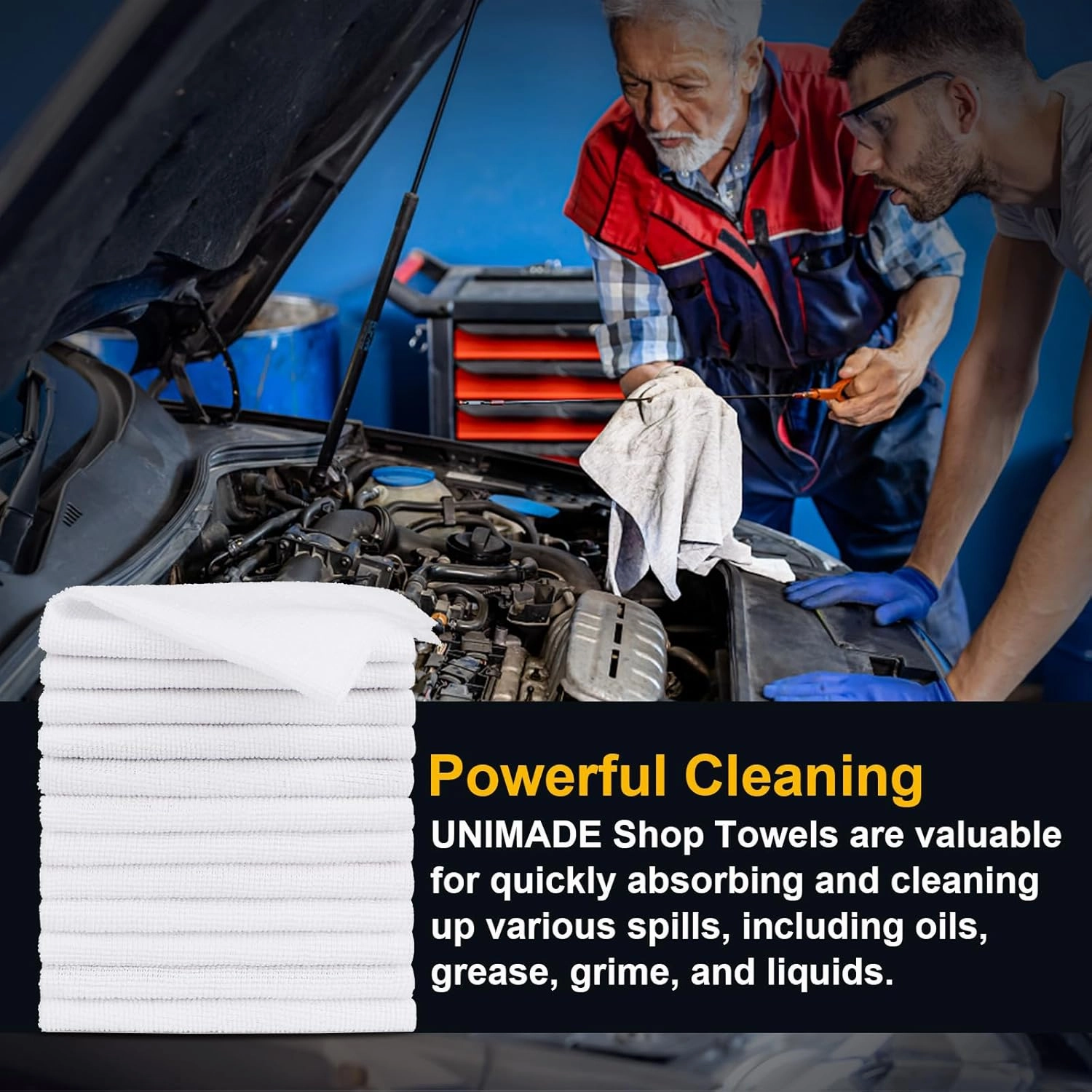 Shop Towels, 100 Pack Commercial Grade Work Rags Microfiber Towels for Cars Cleaning Rags Bulk Detailing Cloth for Automotive Bar Mechanic Restaurant Garage Housekeeping, 11.5"x 11.5", White