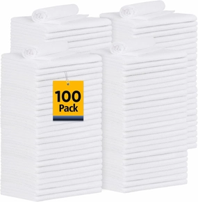 Shop Towels, 100 Pack Commercial Grade Work Rags Microfiber Towels for Cars Cleaning Rags Bulk Detailing Cloth for Automotive Bar Mechanic Restaurant Garage Housekeeping, 11.5"x 11.5", White