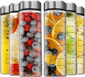 SIEROZUR Glass Juice Bottles With Lids 20oz- 6 Pack Wide Mouth Glass Bottles for Juicing Smoothies, Infused Water, Beverage Storage - BPA Free, Leakproof, Reusable, Borosilicate