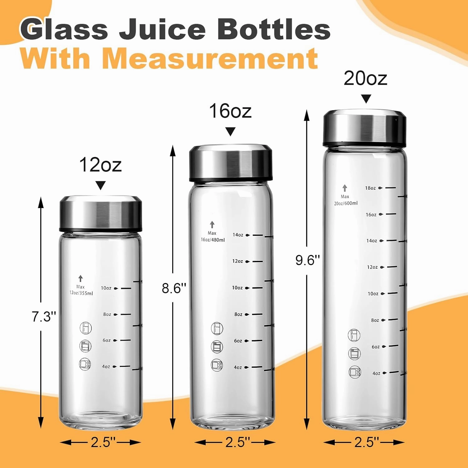 SIEROZUR Glass Juice Bottles With Lids 20oz- 6 Pack Wide Mouth Glass Bottles for Juicing Smoothies, Infused Water, Beverage Storage - BPA Free, Leakproof, Reusable, Borosilicate
