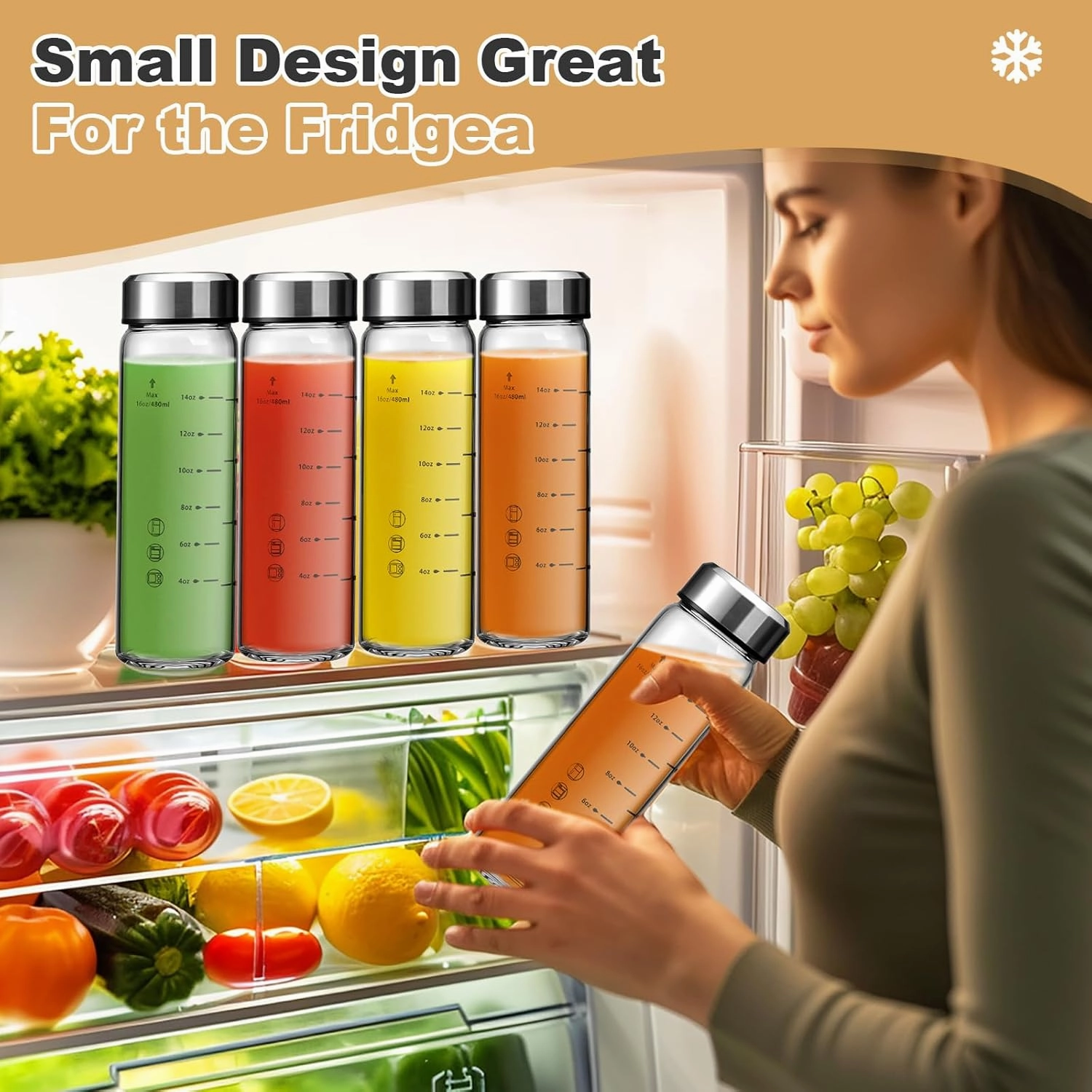 SIEROZUR Glass Juice Bottles With Lids 20oz- 6 Pack Wide Mouth Glass Bottles for Juicing Smoothies, Infused Water, Beverage Storage - BPA Free, Leakproof, Reusable, Borosilicate