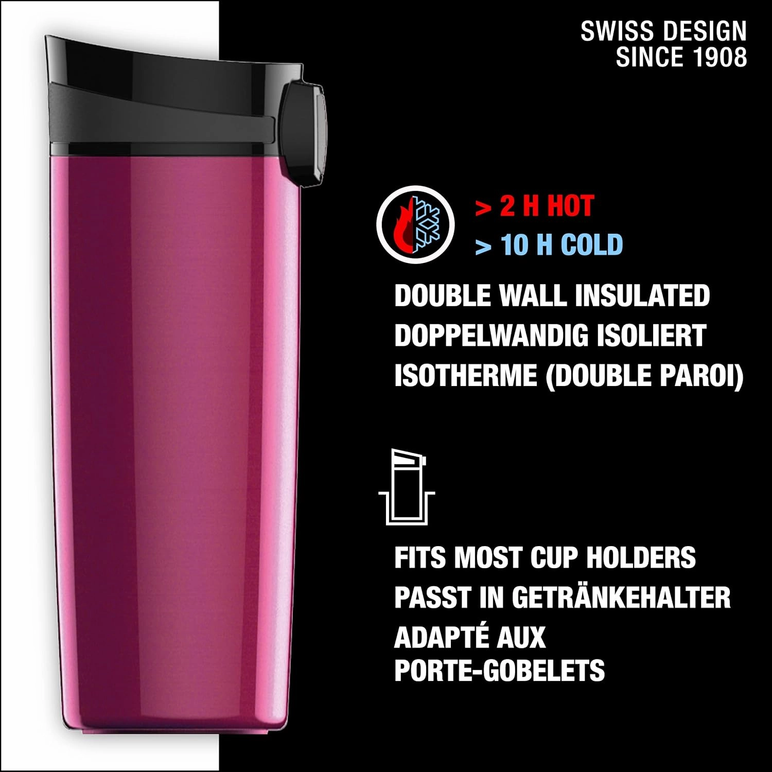 SIGG - Insulated Coffee Cup - Travel Mug Miracle Berry - Hot & Cold. Leakproof. BPA Free - 18/8 Stainless Steel - 16 Oz