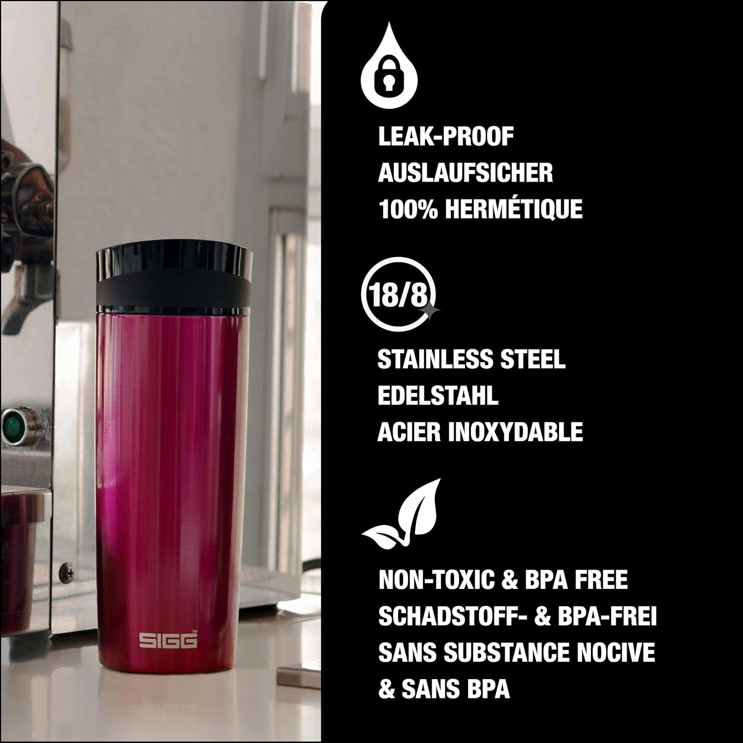 SIGG - Insulated Coffee Cup - Travel Mug Miracle Berry - Hot & Cold. Leakproof. BPA Free - 18/8 Stainless Steel - 16 Oz