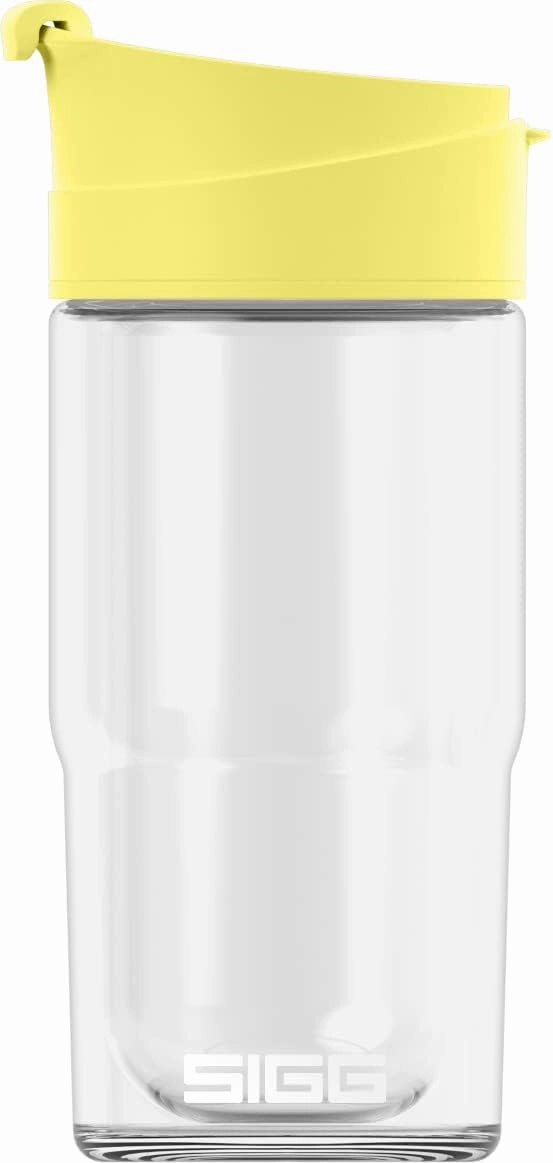 SIGG - Insulated Coffee Cup - Travel Mug Nova Ultra Lemon - Dishwasher Safe - BPA Free - Broscilate Glass - Flip Top - Yellow - 13 Oz