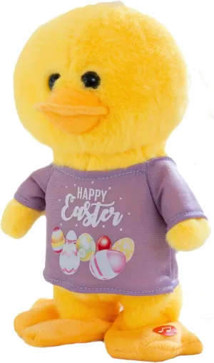 Singing Dancing Easter Plush Duck Three Holiday Outfits Interactive Plush Toy Musical Stuffed Animal Easter Decoration Kids Gift for Girls Boys Yellow 8.3"