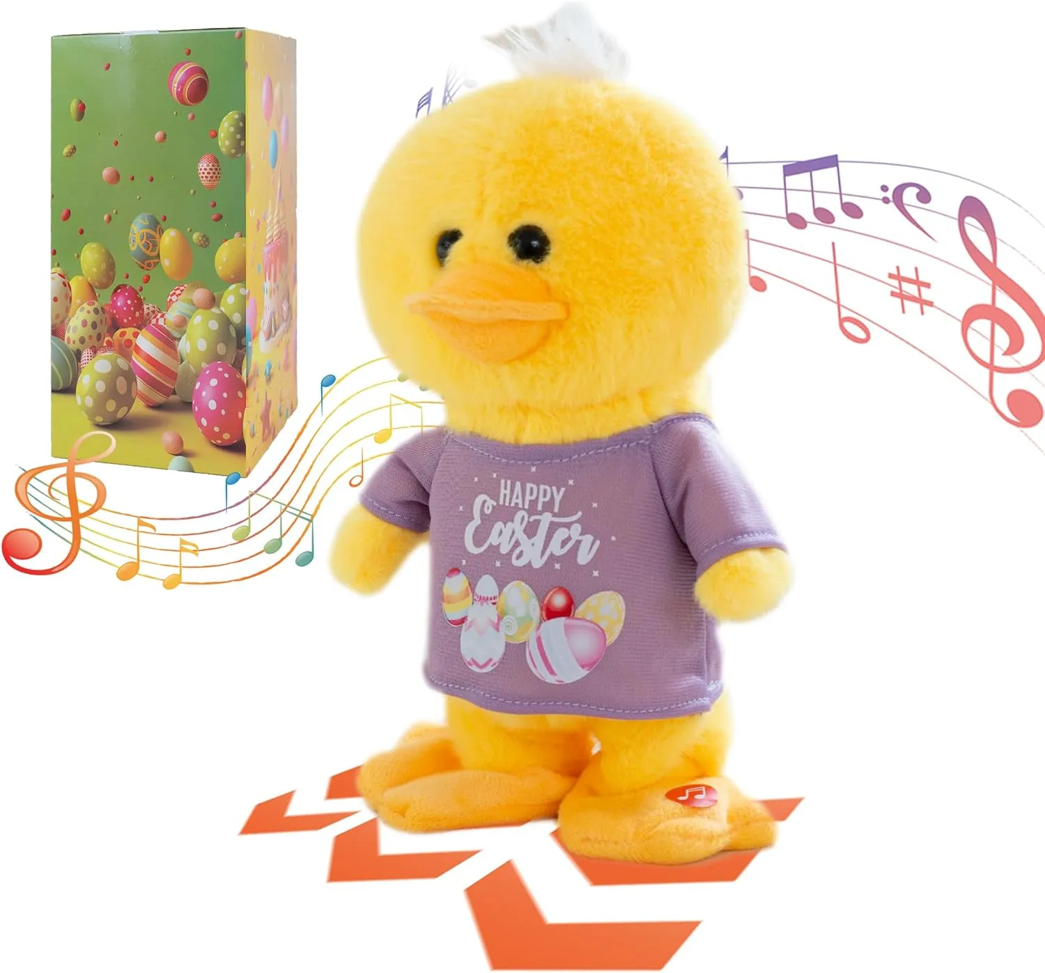 Singing Dancing Easter Plush Duck Three Holiday Outfits Interactive Plush Toy Musical Stuffed Animal Easter Decoration Kids Gift for Girls Boys Yellow 8.3"