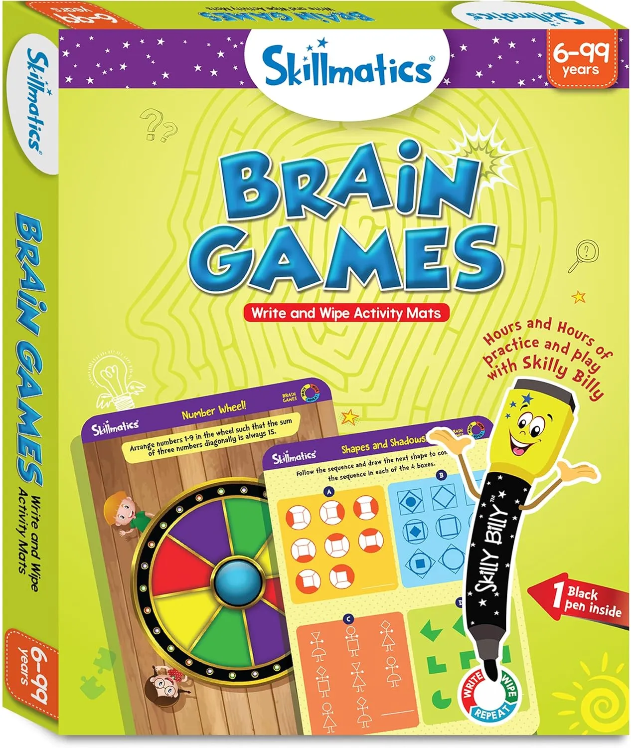 Skillmatics Educational Game - Brain Games, Reusable Activity Mats with Dry-Erase Marker, Gifts, Travel Toy for Kids Ages 6, 7, 8, 9 and Up