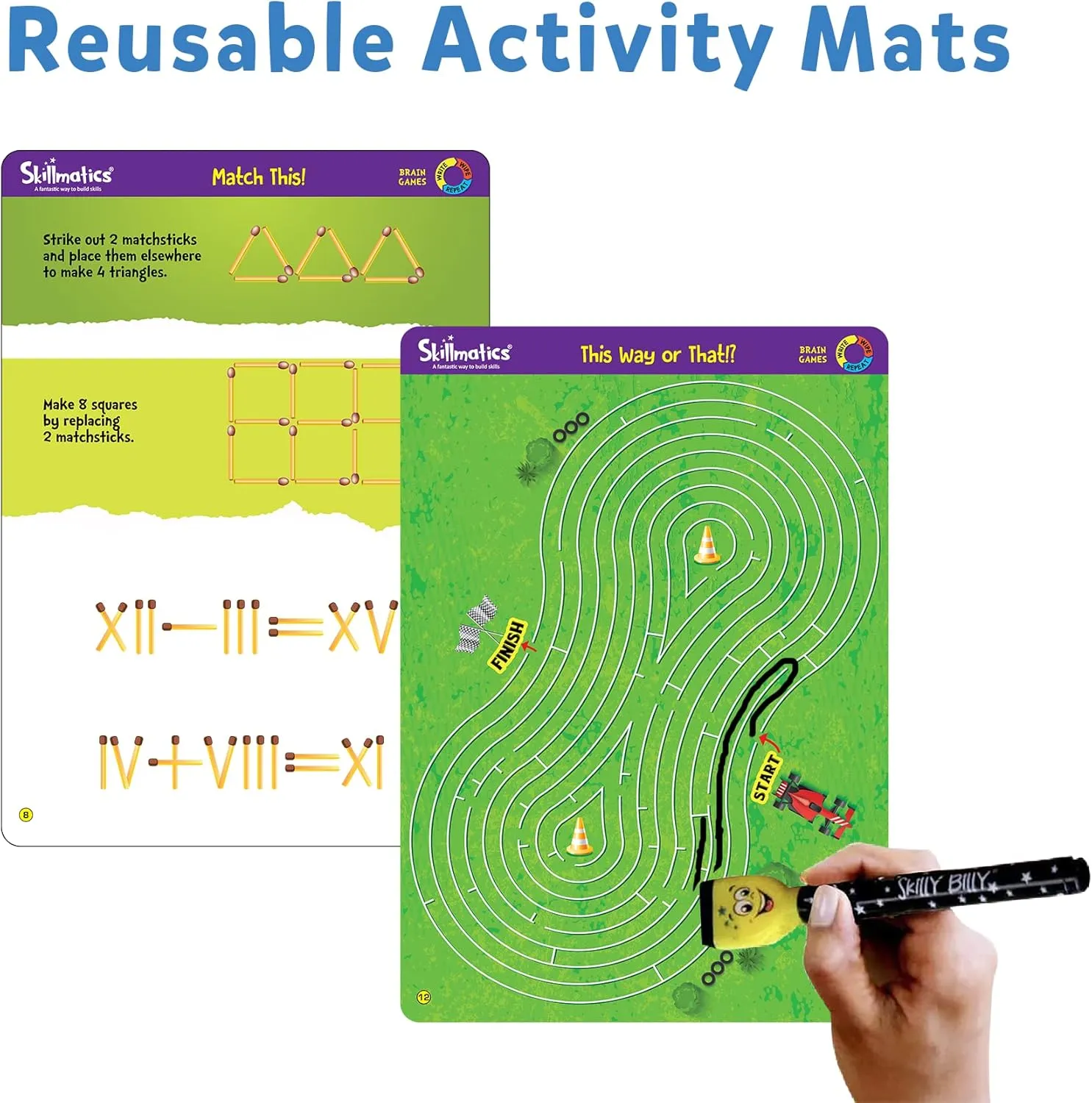 Skillmatics Educational Game - Brain Games, Reusable Activity Mats with Dry-Erase Marker, Gifts, Travel Toy for Kids Ages 6, 7, 8, 9 and Up