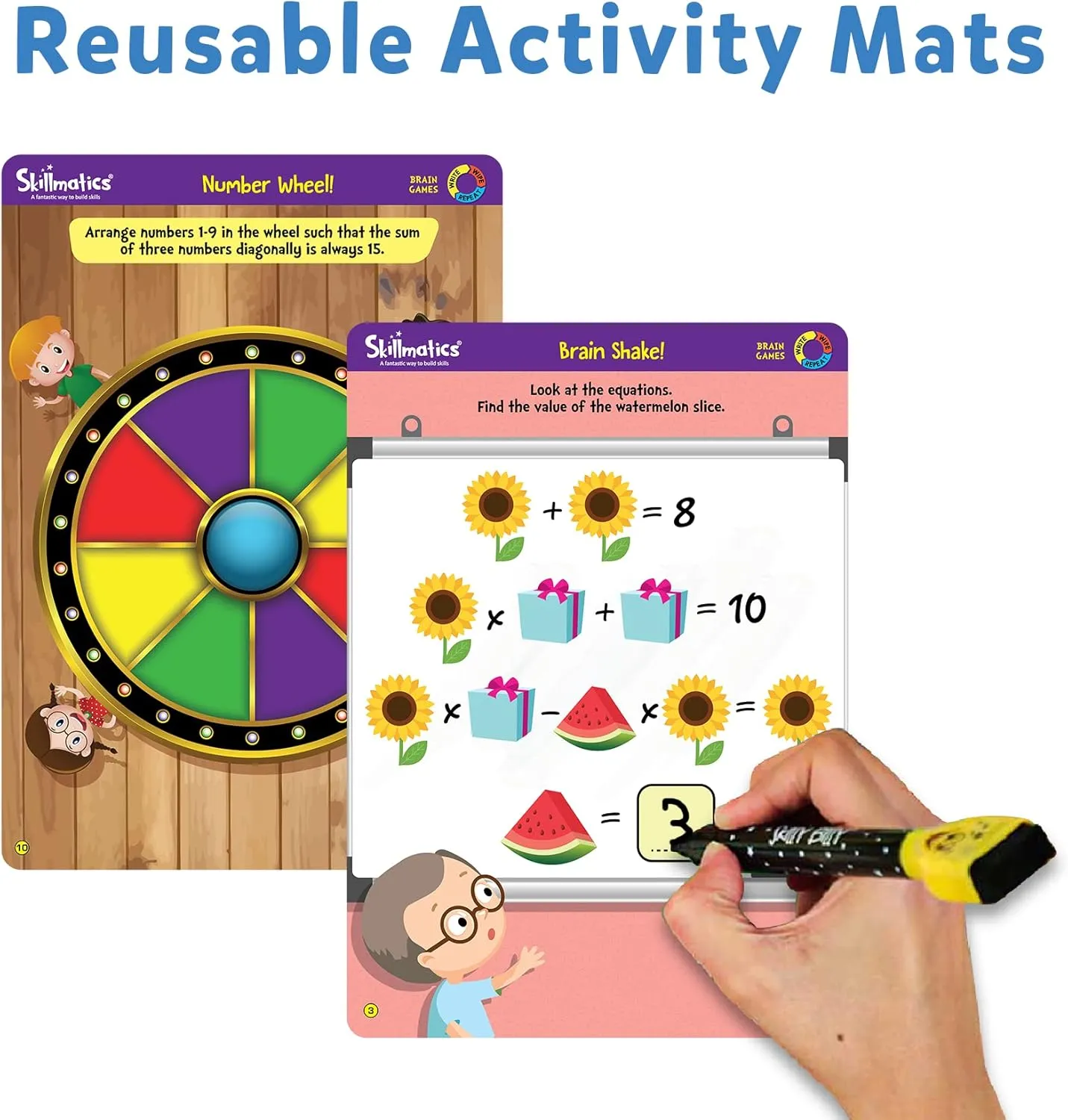 Skillmatics Educational Game - Brain Games, Reusable Activity Mats with Dry-Erase Marker, Gifts, Travel Toy for Kids Ages 6, 7, 8, 9 and Up