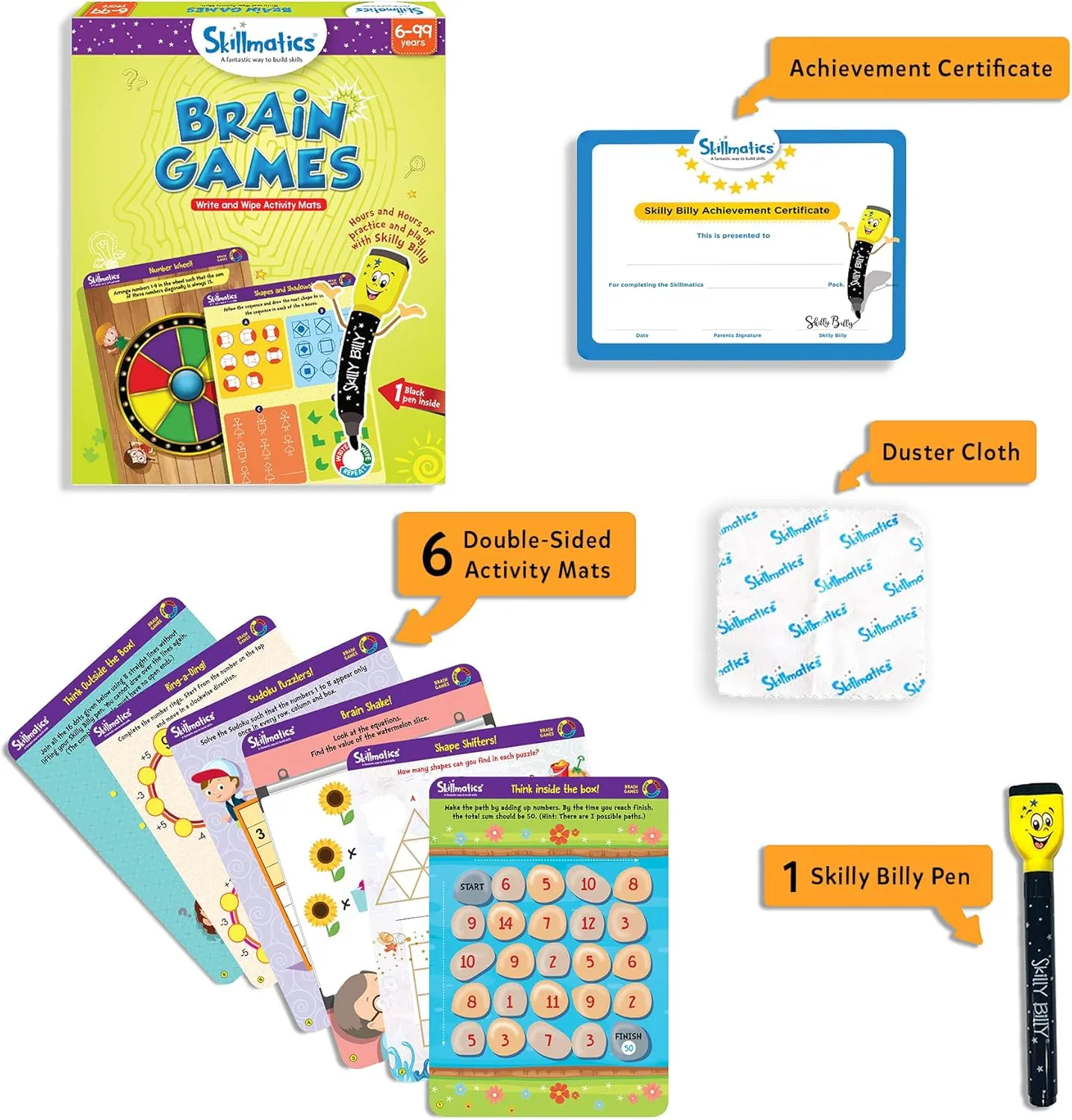 Skillmatics Educational Game - Brain Games, Reusable Activity Mats with Dry-Erase Marker, Gifts, Travel Toy for Kids Ages 6, 7, 8, 9 and Up