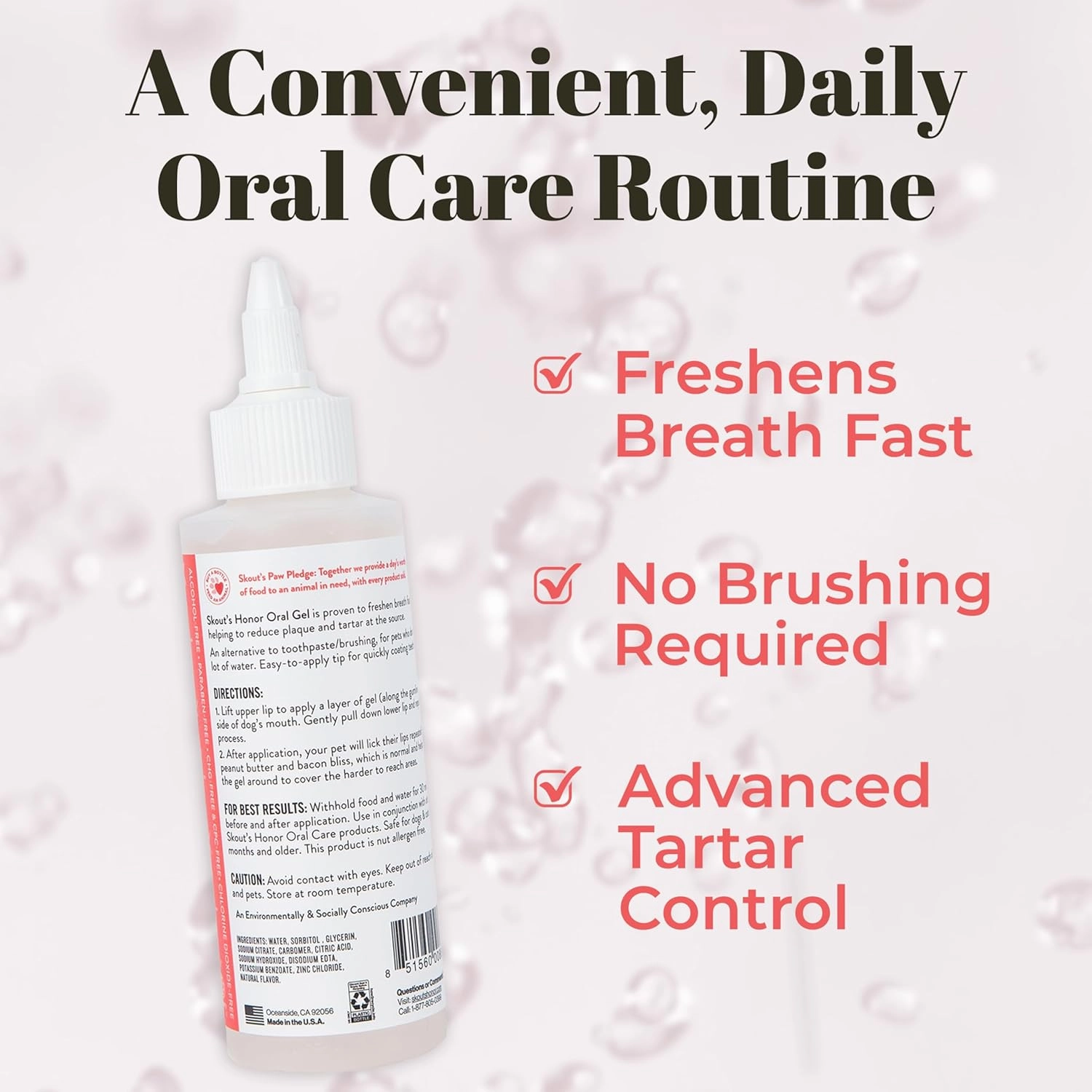 SKOUT'S HONOR Peanut Butter & Bacon Oral Gel - Fights Plaque and Tartar, Freshens Breath Fast, No Brushing Required, 4 oz