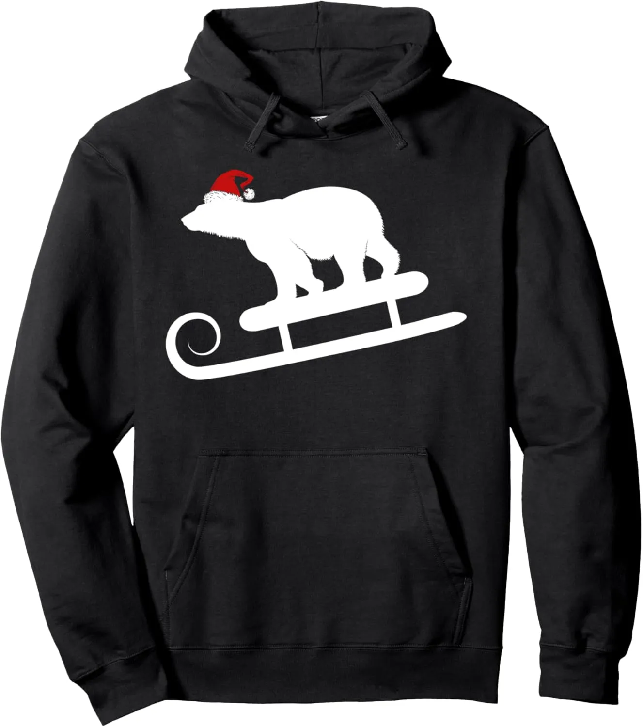 Sledding Polar Bear With Santa Hat Christmas Holiday Pullover Hoodie