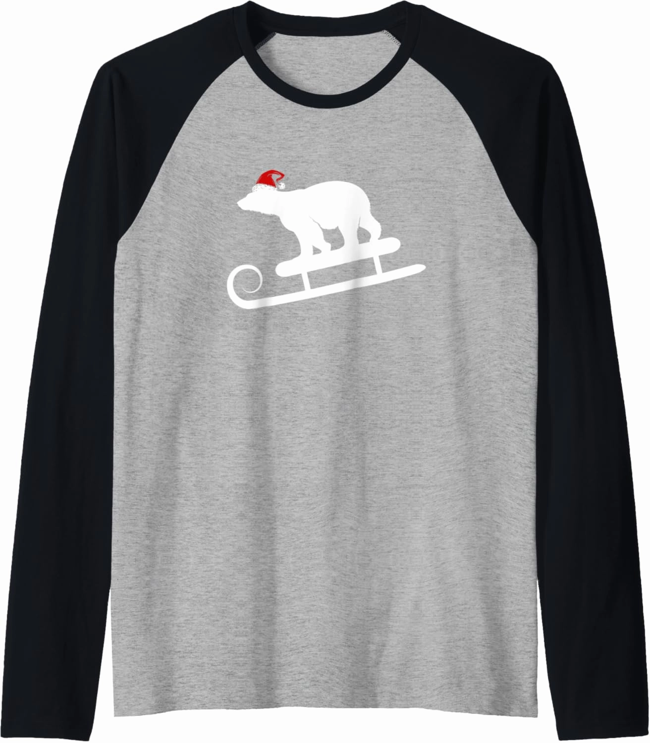 Sledding Polar Bear With Santa Hat Christmas Holiday Raglan Baseball Tee
