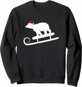Sledding Polar Bear With Santa Hat Christmas Holiday Sweatshirt