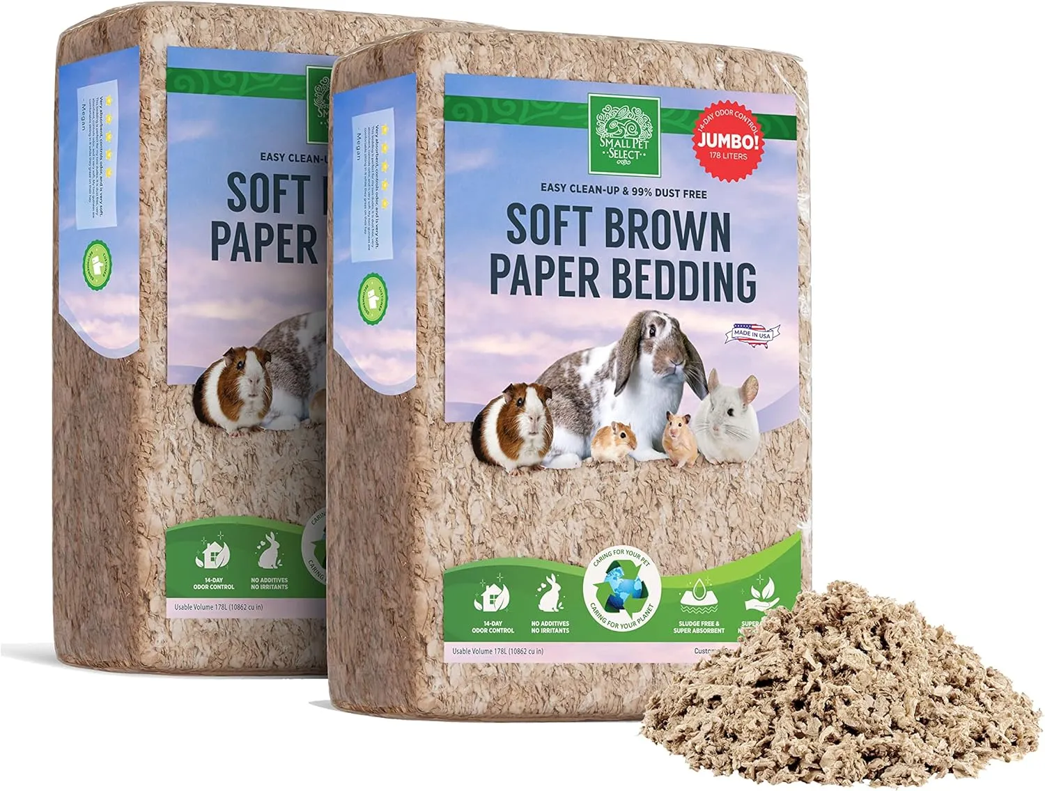 Small Pet Select Natural Paper Bedding, Jumbo 178L, 2-pack