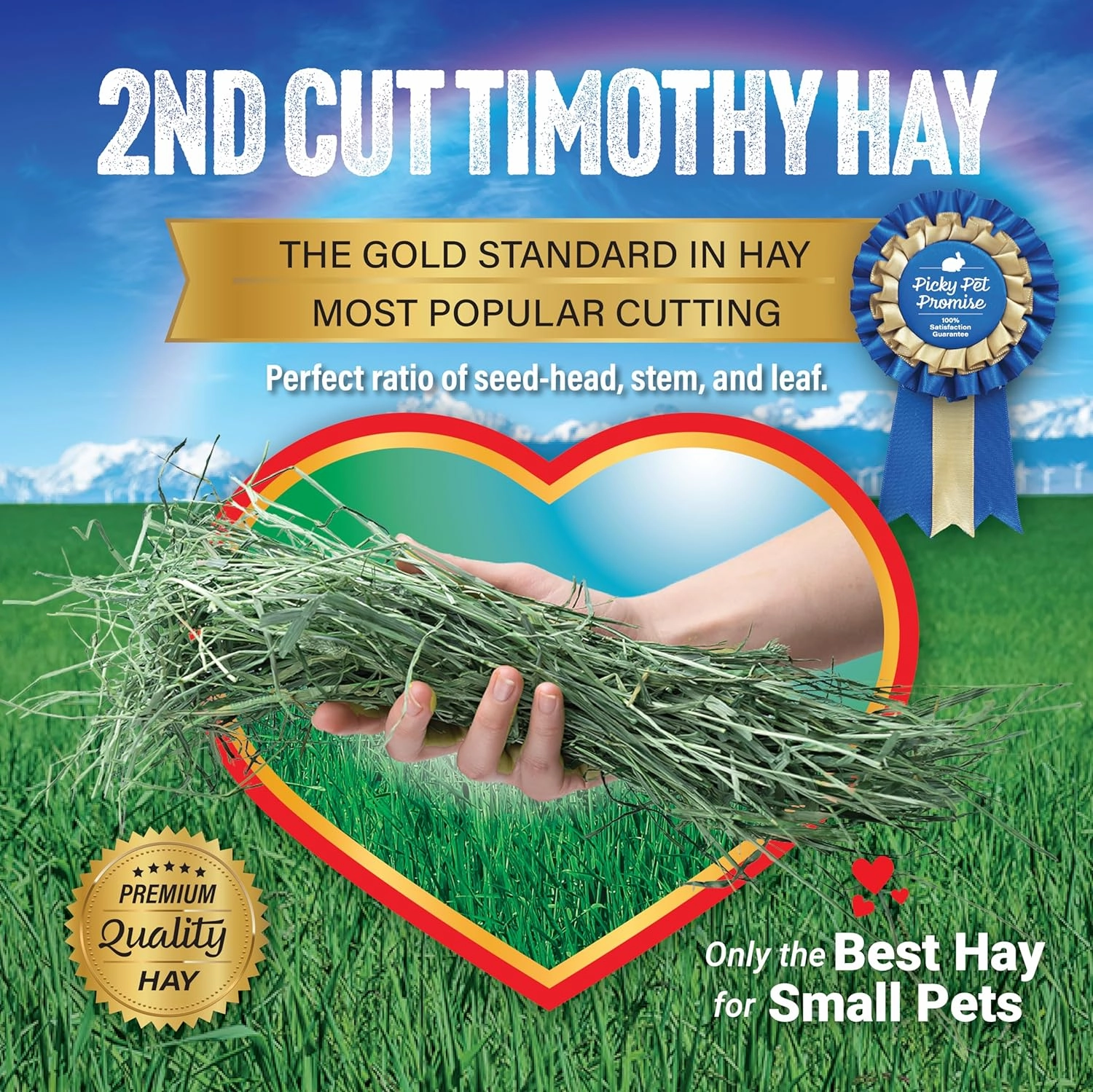 Small Pet Select 2nd Cutting Perfect Blend Timothy Hay Pet Food for Rabbits, Guinea Pigs, Chinchillas and Other Small Animals, Premium Natural Hay Grown in The US, 40 LB