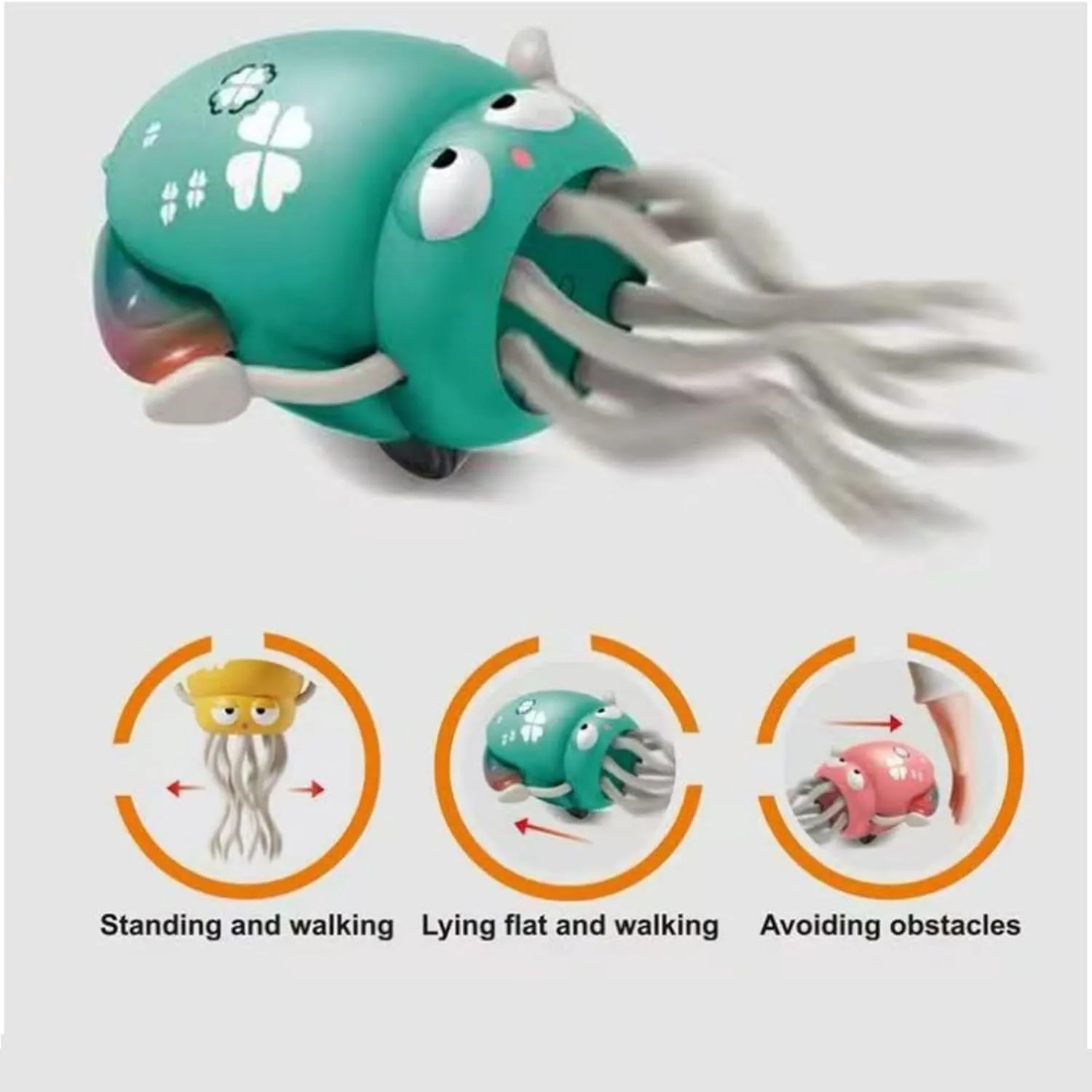 Smart Tentacle Explorer, Magic Dancing Octopus Toy, Electric Dancing Octopus Baby Toy, Crazy 8-Leg Auto-Dance Octopus Toys, Automatic Evasion Toys with LED Light and Music (Yellow Fishing Rod)