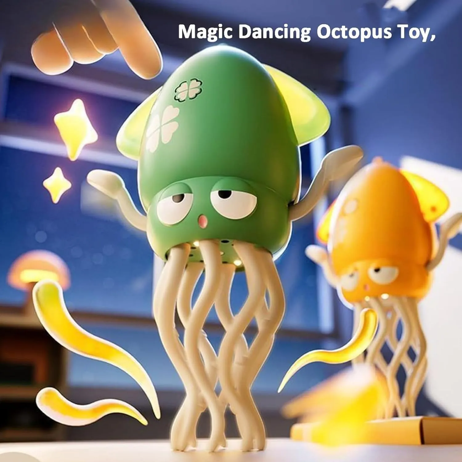 Smart Tentacle Explorer, Magic Dancing Octopus Toy, Electric Dancing Octopus Baby Toy, Crazy 8-Leg Auto-Dance Octopus Toys, Automatic Evasion Toys with LED Light and Music (Yellow Fishing Rod)