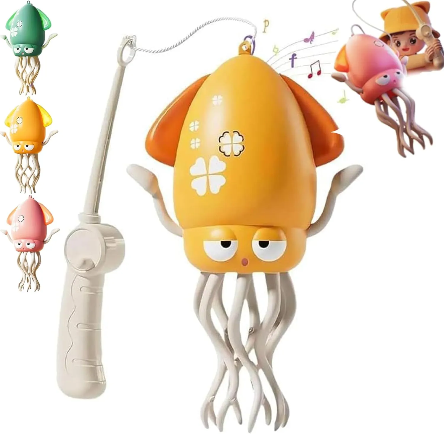Smart Tentacle Explorer, Magic Dancing Octopus Toy, Electric Dancing Octopus Baby Toy, Crazy 8-Leg Auto-Dance Octopus Toys, Automatic Evasion Toys with LED Light and Music (Yellow Fishing Rod)