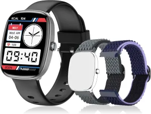 Smart Watch for Men, Women Fitness Tracker Answer/Make Calls, 1.83’ IP68 Waterproof/Heart Rate Sleep Monitor/Blood Oxygen Measurement/100  Sports Modes Compatible with Android iOS 3 Straps(Black）