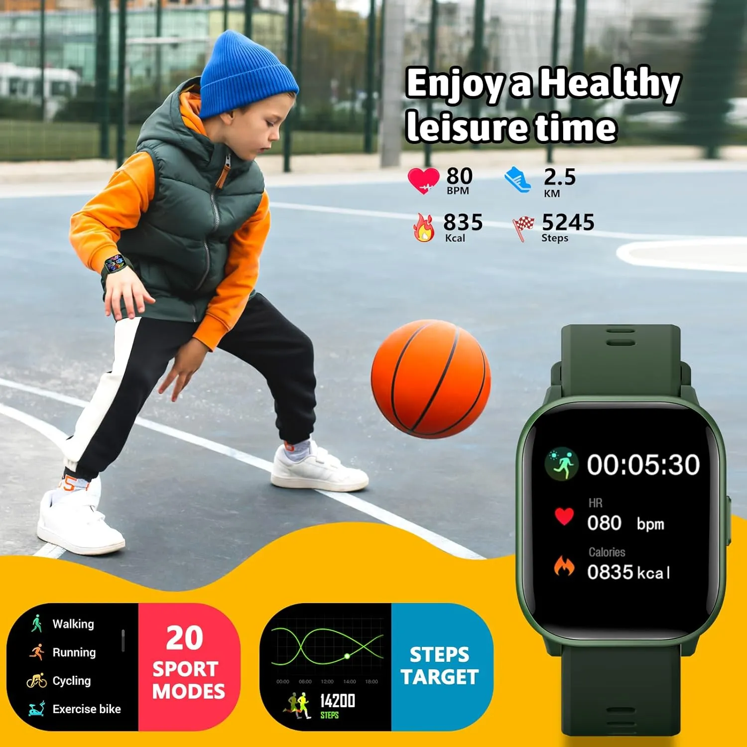 SmartWatch for Kids,Kids Watch Girls Boys Watch with 20 Sport Modes, Pedometer, Sleep Monitor, Kids Sport Watches Birthday Gifts Toy Gift for Girls Boys 6-16 (Green)