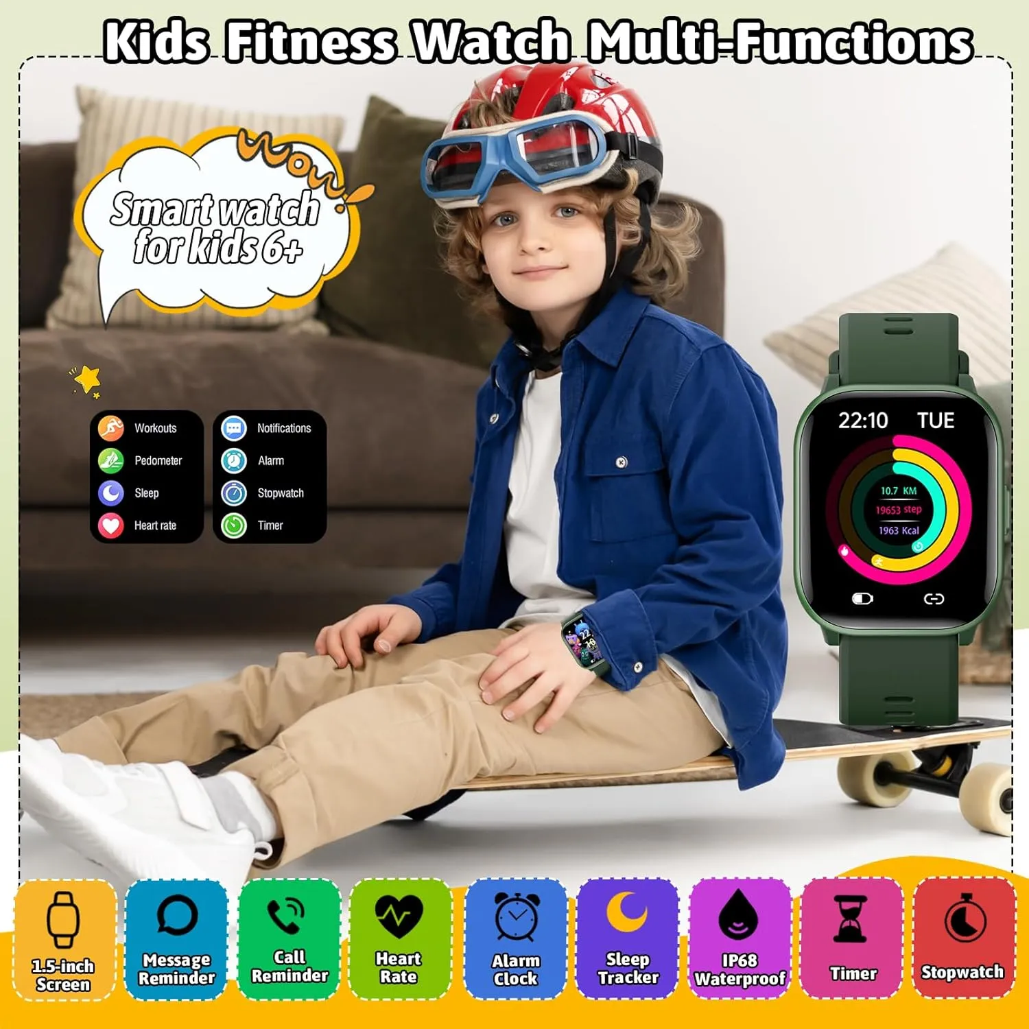SmartWatch for Kids,Kids Watch Girls Boys Watch with 20 Sport Modes, Pedometer, Sleep Monitor, Kids Sport Watches Birthday Gifts Toy Gift for Girls Boys 6-16 (Green)