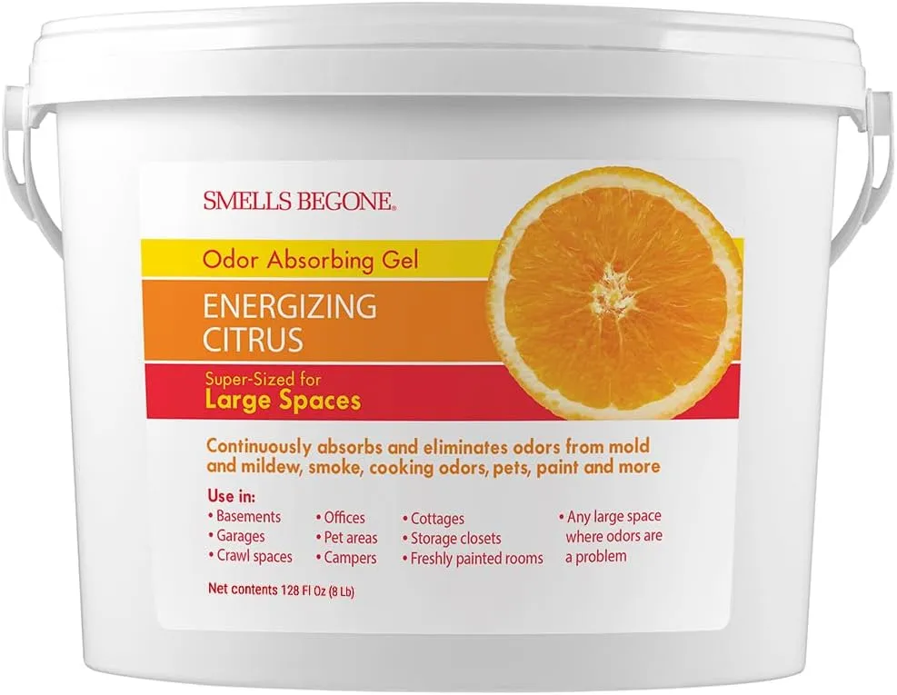 SMELLS BEGONE Odor Absorber Gel - Air Freshener & Odor Eliminator for Homes, Garages & Commercial Buildings - Industrial Size - Energizing Citrus Scent - 1 Gallon