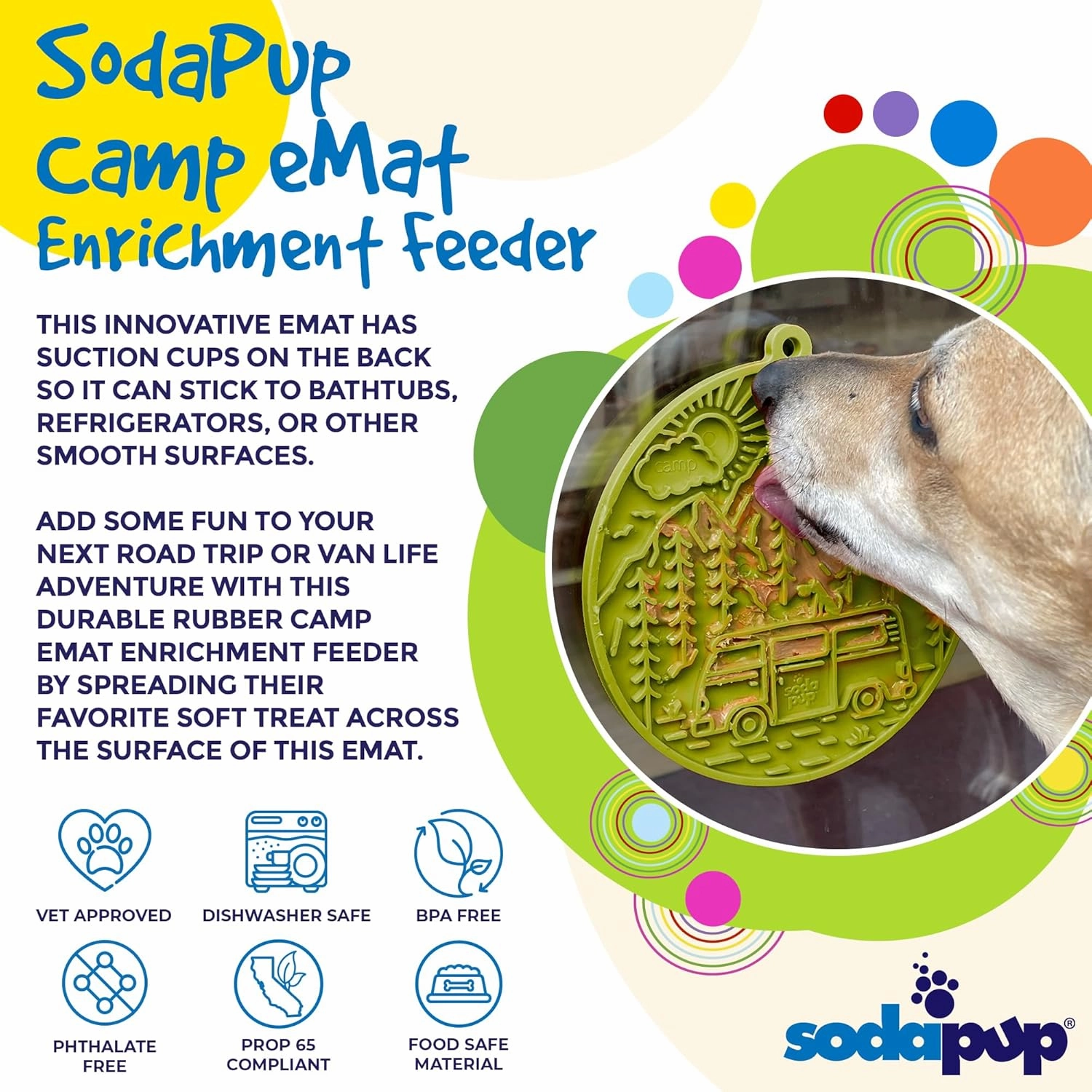 SodaPup Camp eMat – Durable Enrichment Feeder with Suction Cups Made in USA from Non-Toxic, Pet-Safe, Food Safe Rubber for Mental Stimulation, Digestive Health, Avoid Overfeeding, Calming, More