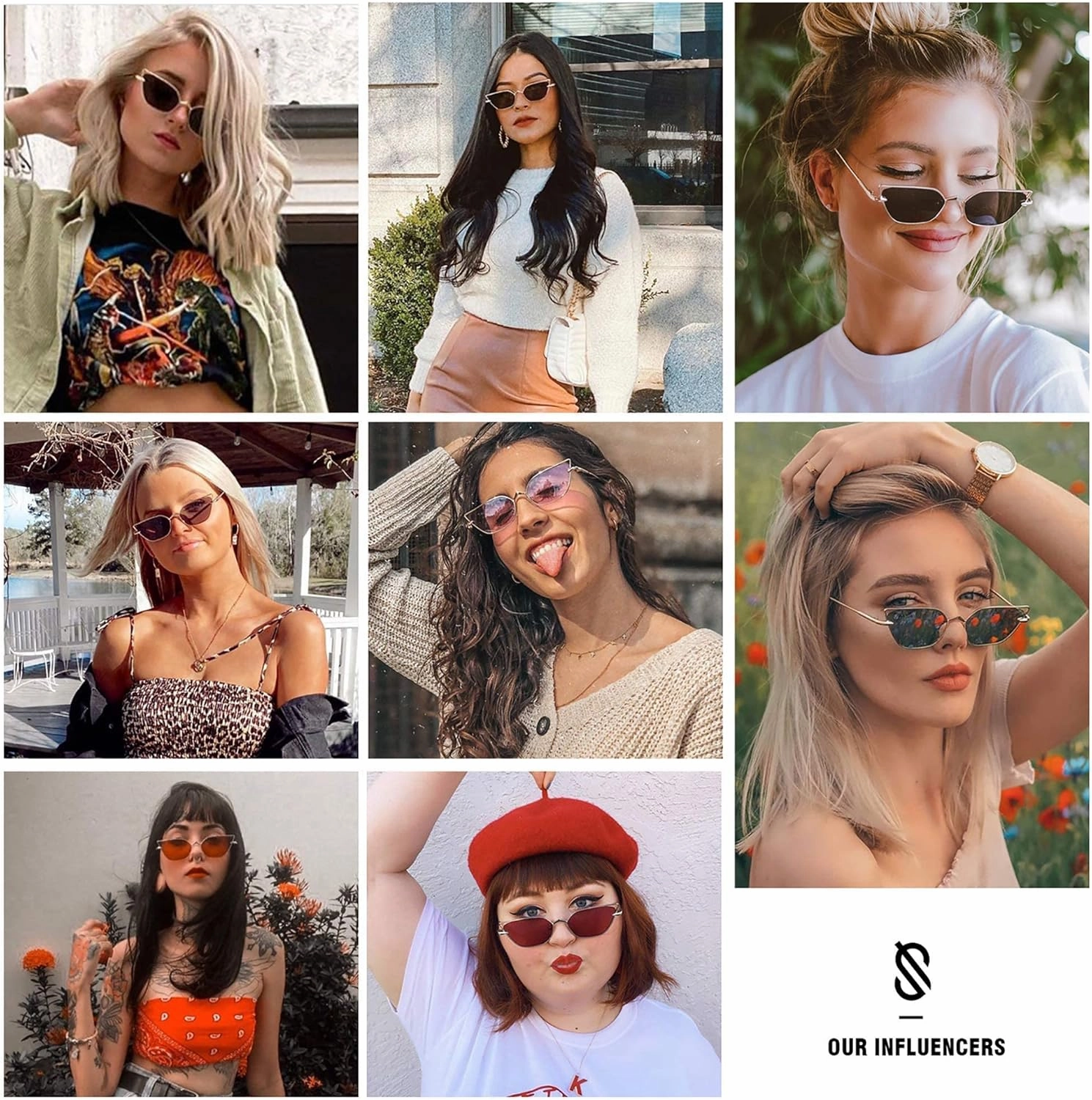 SOJOS Small Cateye Sunglasses Fashion Narrow Fun Trendy Rectangle Sunnies SJ1127