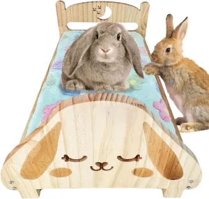SoulThink® Floppy Ear Wooden Rabbit Bed - Easy to Assemble Rabbit Bed with Removable & Washable Fleece Mat, Small Animal Bed Suitable for Bunny, Guinea Pig, Chinchilla, Ferrets, Rats