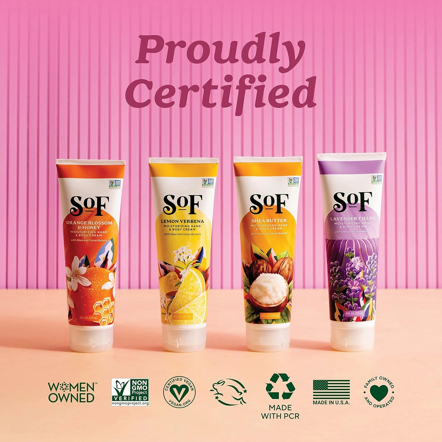 South Of France SoF Moisturizing Hand & Body Cream - With Organic Shea   Cocoa Butter and Sweet Almond Oil,Non GMO & Vegan,Variety Pack, 8 Fl Oz, 4 Pack